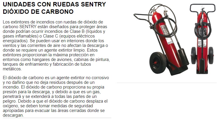 Extintor Sentry de dioxido de carbono con ruedas.